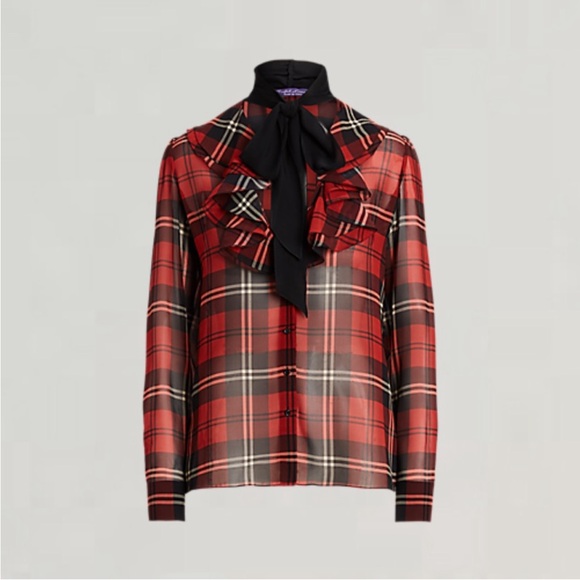 New Ralph Lauren Collection Red Plaid Zandra Blouse - Picture 4 of 13